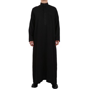 2020 New Black Cotton Qatar Thobes Mens Dubai Clothing