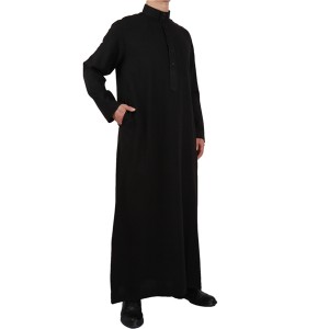 2020 New Black Cotton Qatar Thobes Mens Dubai Clothing