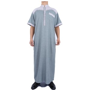 2020 Stand Collar Cotton Thobe Arabic Men Muslim Clothing for Ramadan