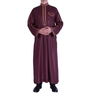 High Quality Shining Material Stand Collar Men Thobe Muslim 2020